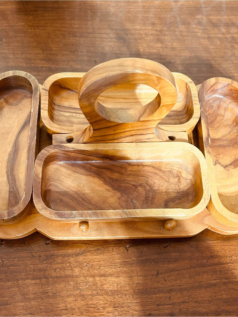 Handcarved Wooden Serving Tray Set - Natural Wood